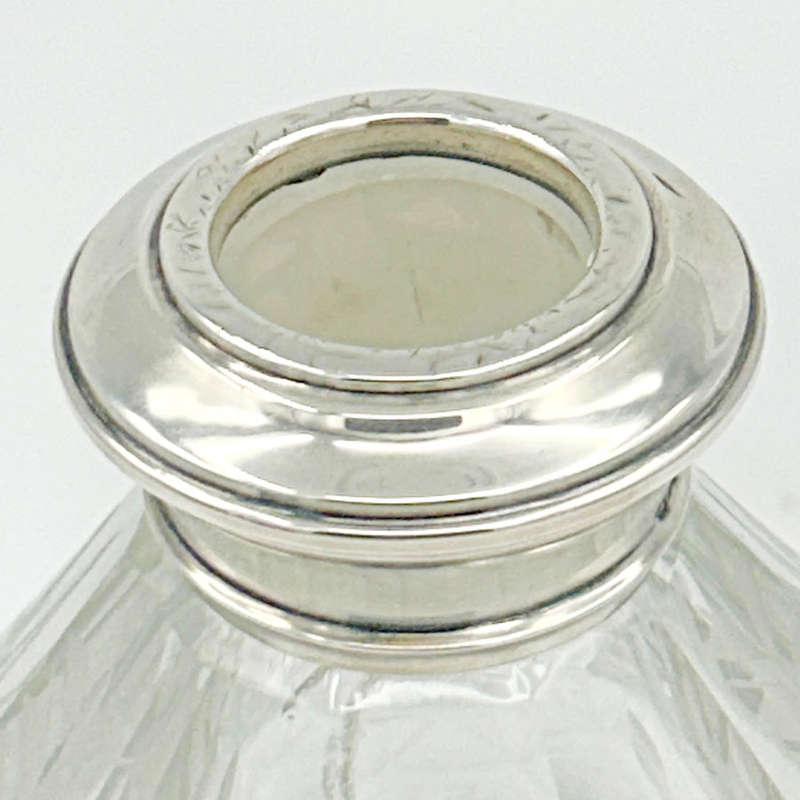 Victorian Etched Crystal Decanter Sterling Silver Collar