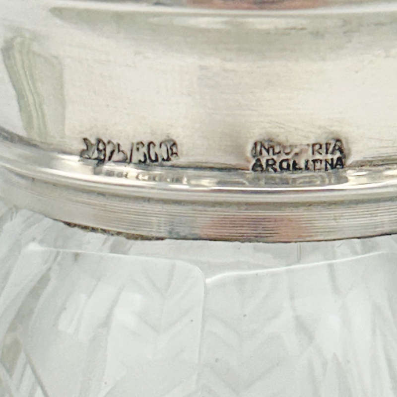 Victorian Etched Crystal Decanter Sterling Silver Collar