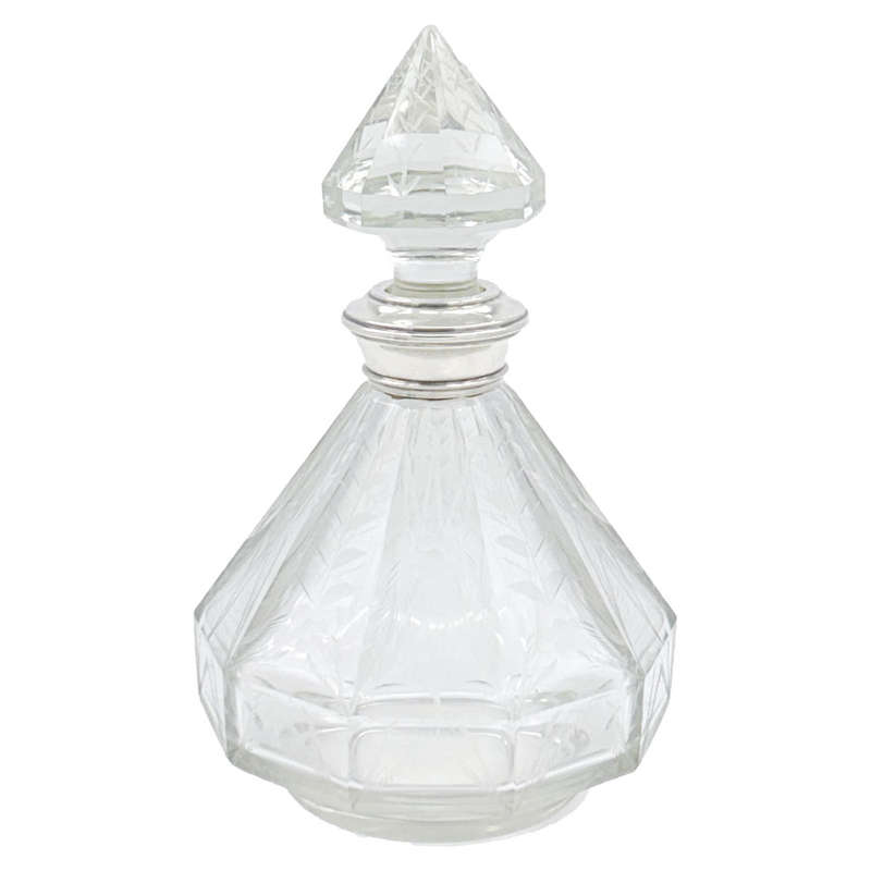 Victorian Etched Crystal Decanter Sterling Silver Collar