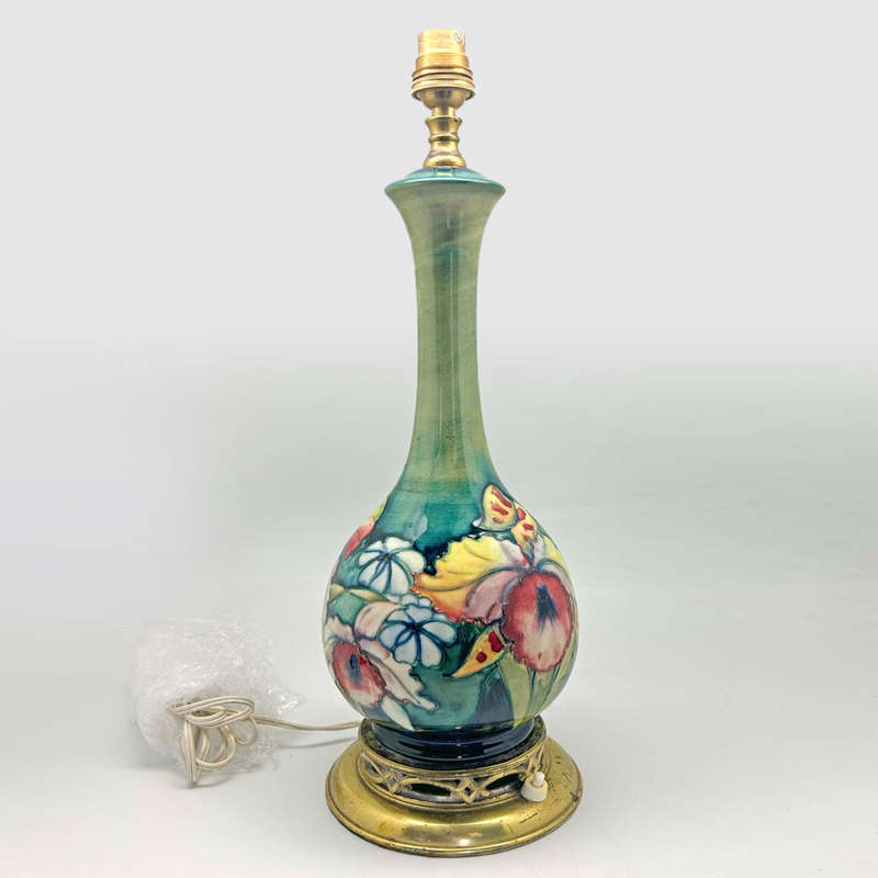 William Moorcroft Orchid And Spring Flowers Tall Lamp Base  C1928