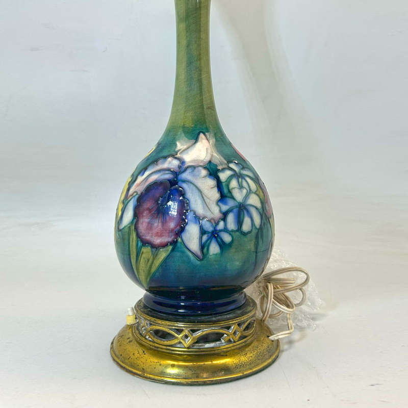 William Moorcroft Orchid And Spring Flowers Tall Lamp Base  C1928