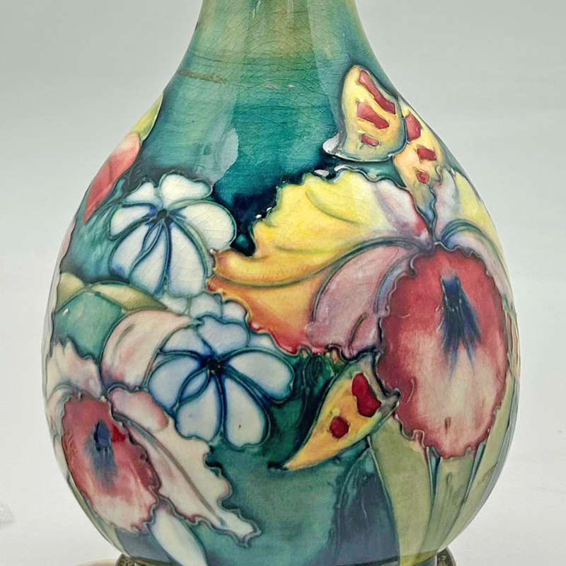 William Moorcroft Orchid And Spring Flowers Tall Lamp Base  C1928