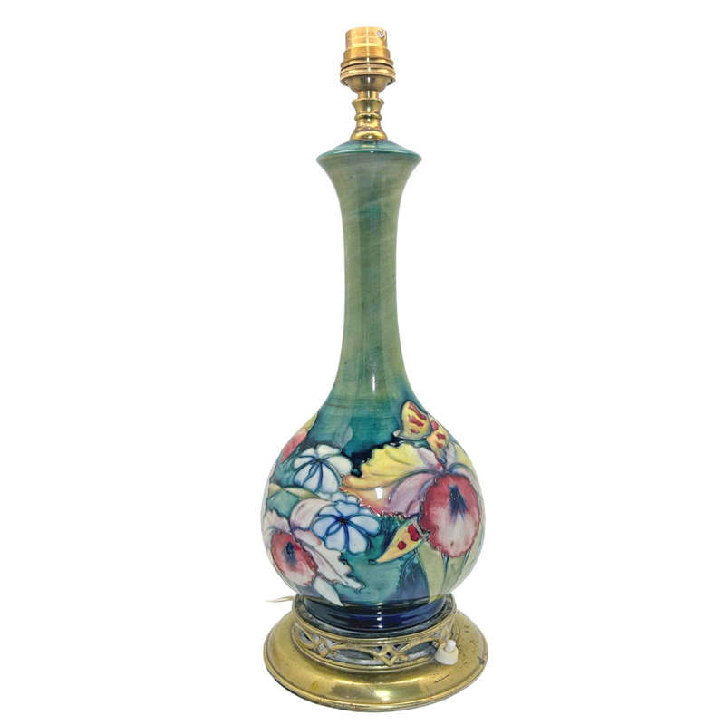 William Moorcroft Orchid And Spring Flowers Tall Lamp Base  C1928
