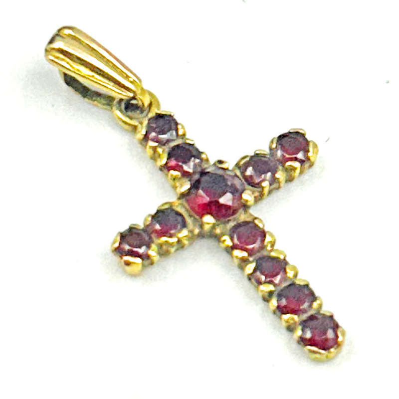 9ct Gold Garnet Crucifix Pendant