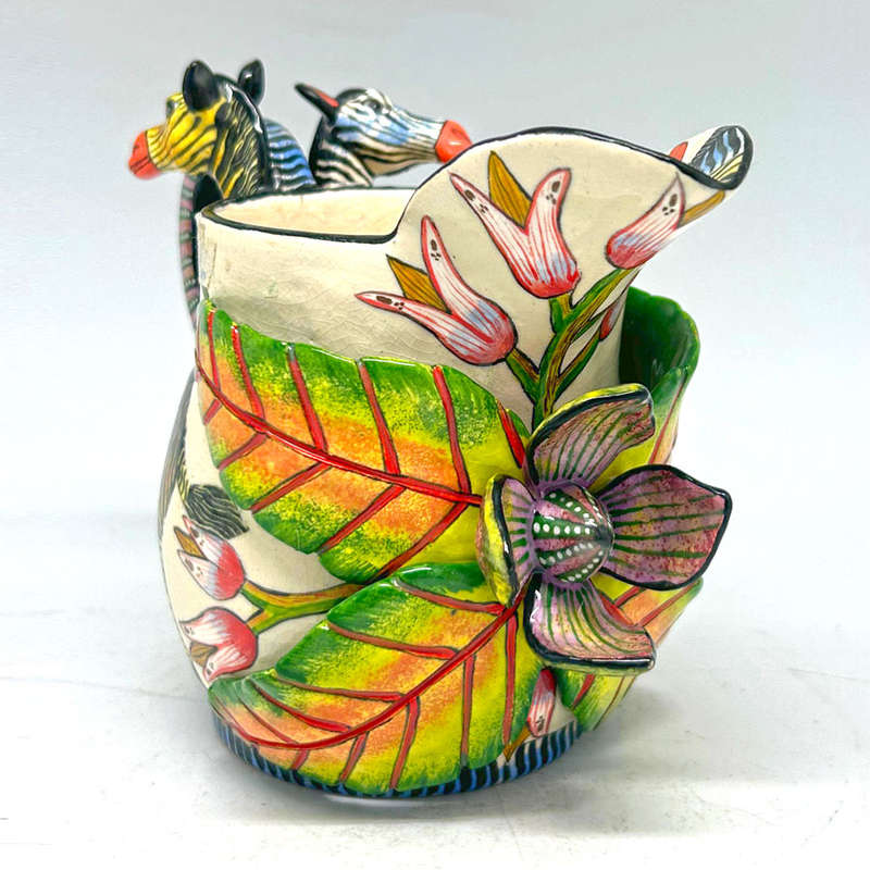 Ardmore Hand Painted Zebra Jug Kenneth and Sabelo 2008