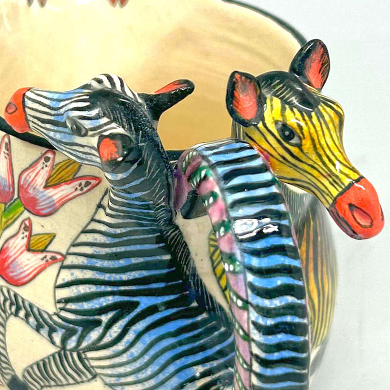 Ardmore Hand Painted Zebra Jug Kenneth and Sabelo 2008