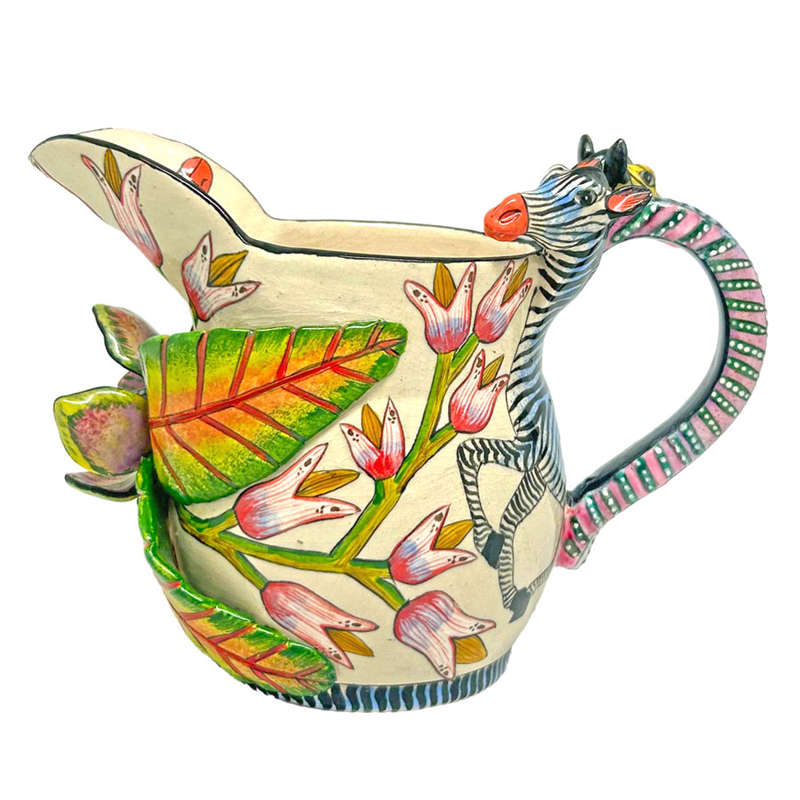 Ardmore Hand Painted Zebra Jug Kenneth and Sabelo 2008
