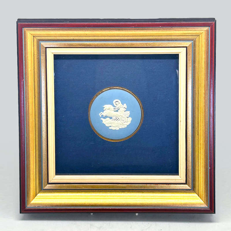 Wedgwood Blue Jasperware Horse and Chariot Powder Compact Framed