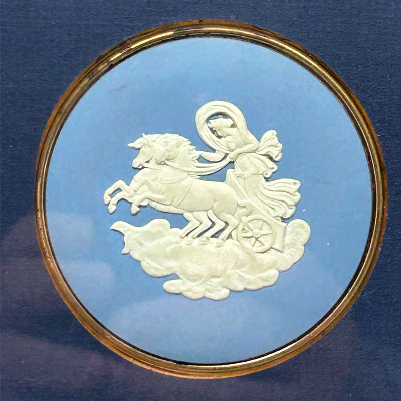 Wedgwood Blue Jasperware Horse and Chariot Powder Compact Framed