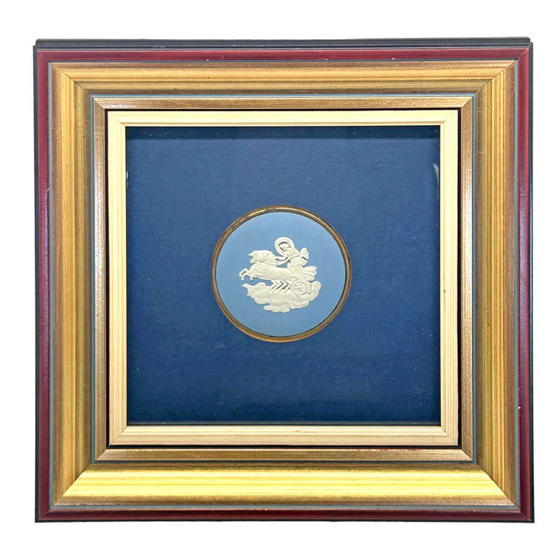 Wedgwood Blue Jasperware Horse and Chariot Powder Compact Framed