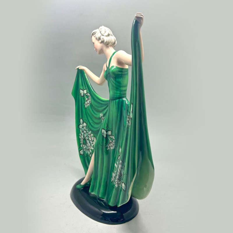 Art Deco Goldscheider Stefan Dakon Pottery Dancing Lady Green Floral C1939