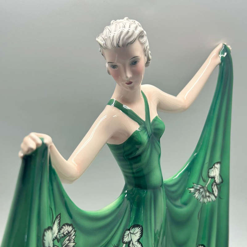 Art Deco Goldscheider Stefan Dakon Pottery Dancing Lady Green Floral C1939