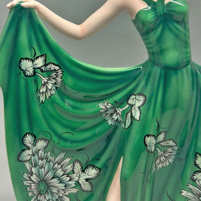 Art Deco Goldscheider Stefan Dakon Pottery Dancing Lady Green Floral C1939