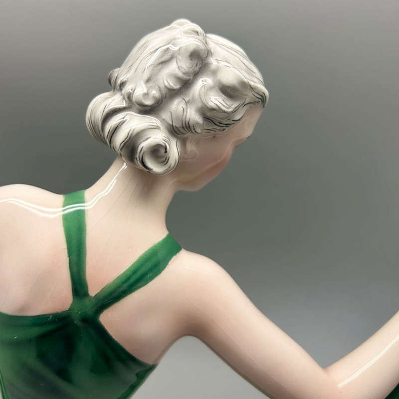 Art Deco Goldscheider Stefan Dakon Pottery Dancing Lady Green Floral C1939