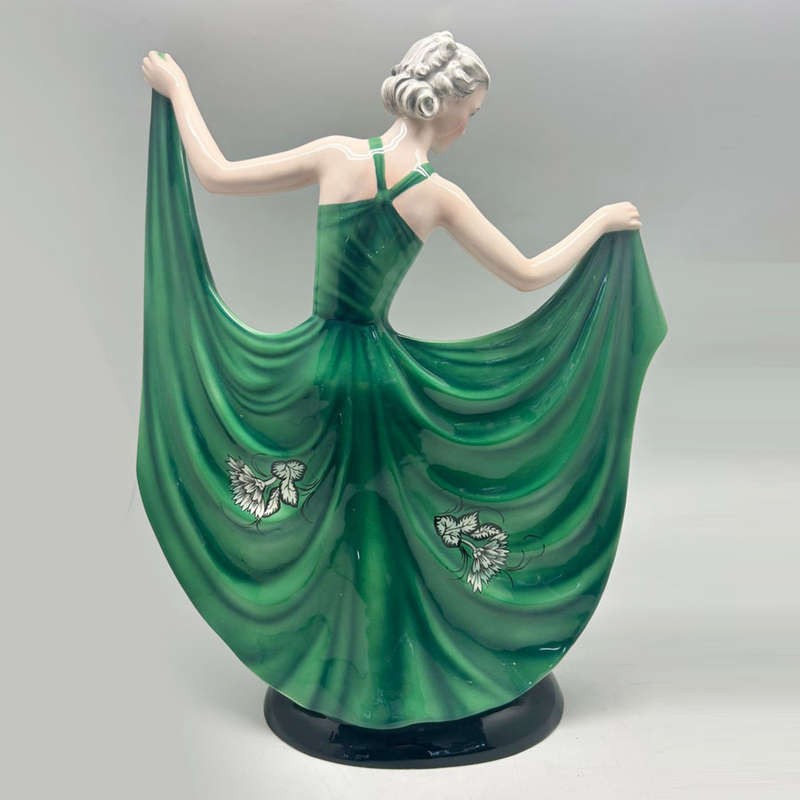 Art Deco Goldscheider Stefan Dakon Pottery Dancing Lady Green Floral C1939