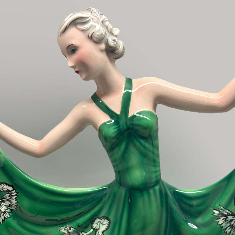 Art Deco Goldscheider Stefan Dakon Pottery Dancing Lady Green Floral C1939