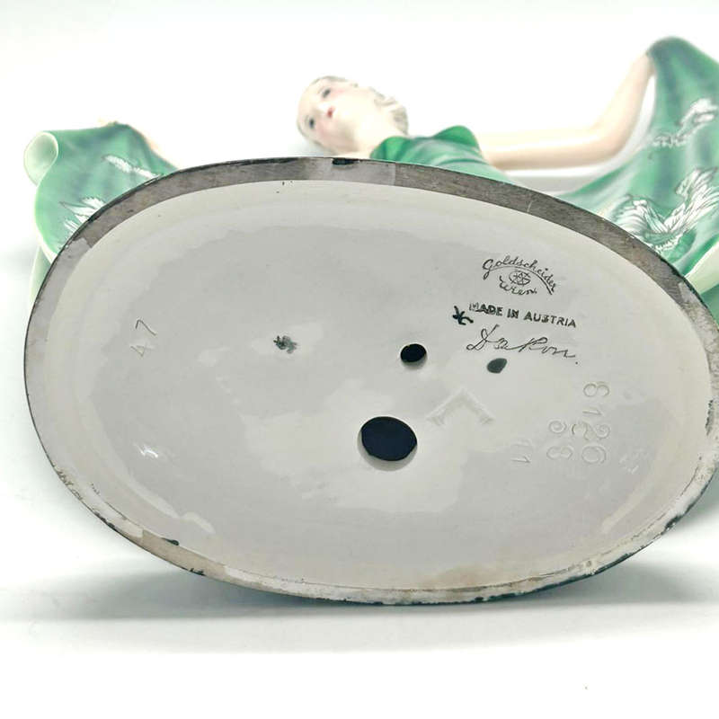 Art Deco Goldscheider Stefan Dakon Pottery Dancing Lady Green Floral C1939