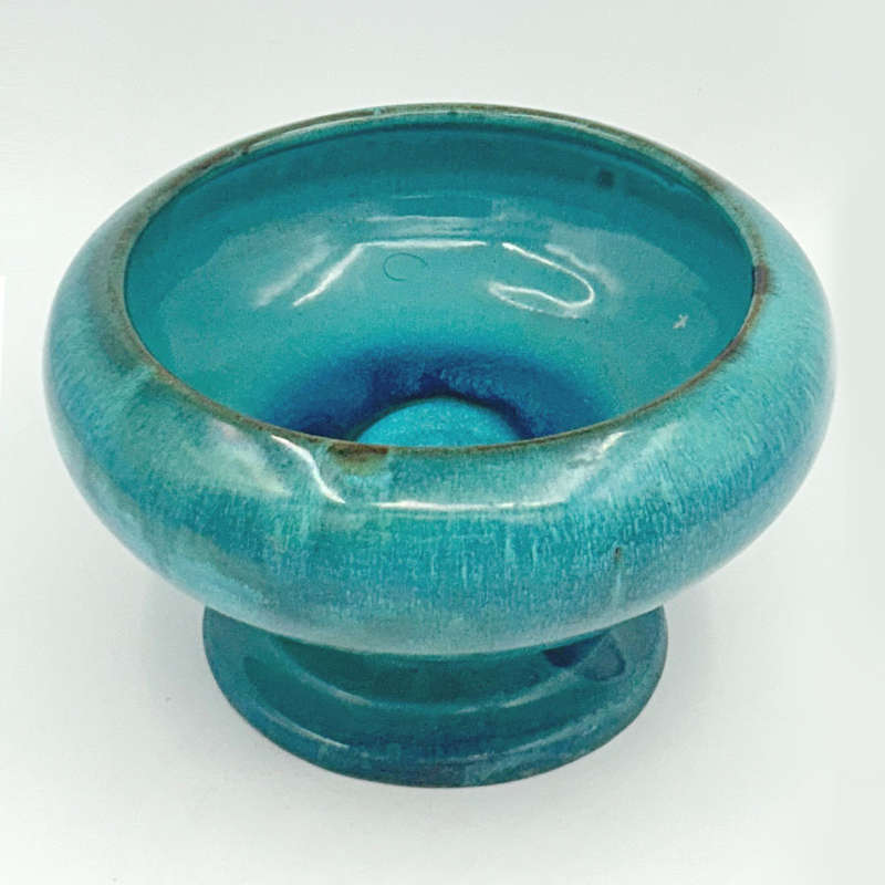Linnware Blue Green Glazed Pottery Pedestal Vase