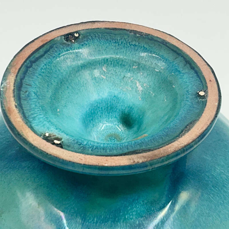 Linnware Blue Green Glazed Pottery Pedestal Vase