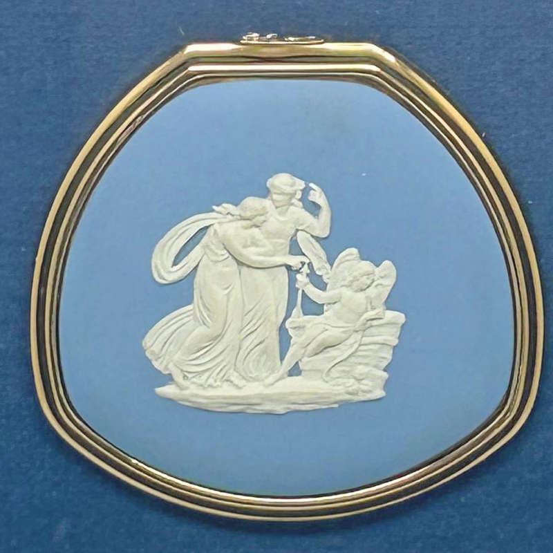 Wedgwood Blue Jasperware Maiden And Cherub  Powder Compact Framed
