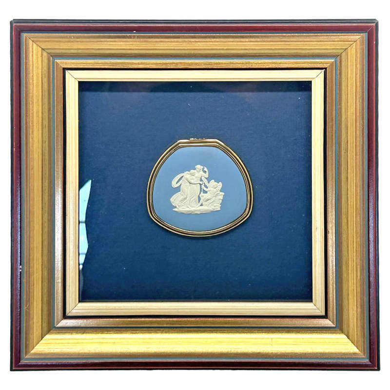 Wedgwood Blue Jasperware Maiden And Cherub  Powder Compact Framed