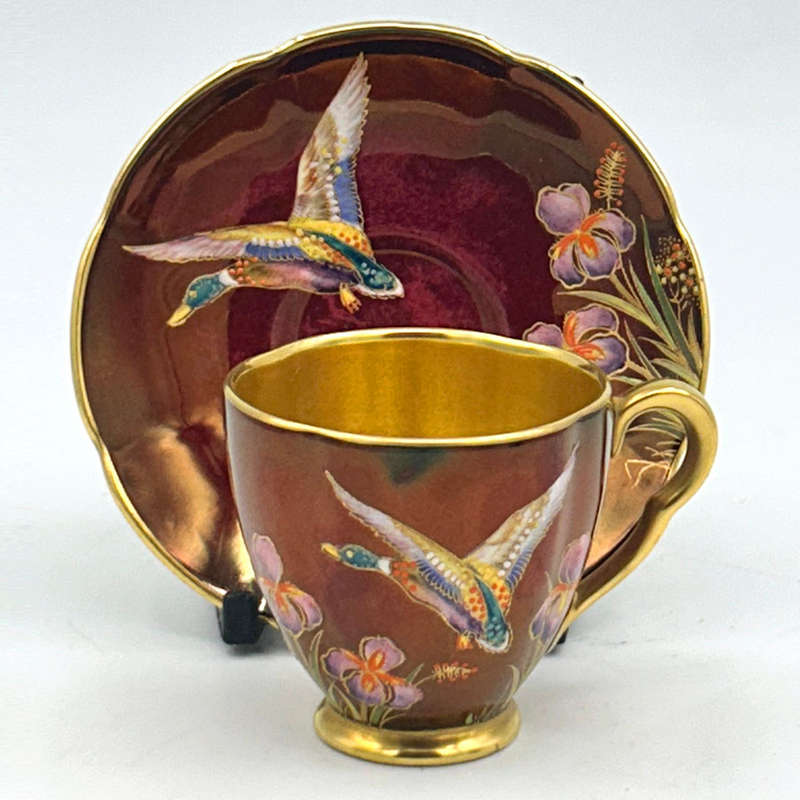 Carlton Ware Chinoiserie Rouge Royale Mallard Demitasse Duo
