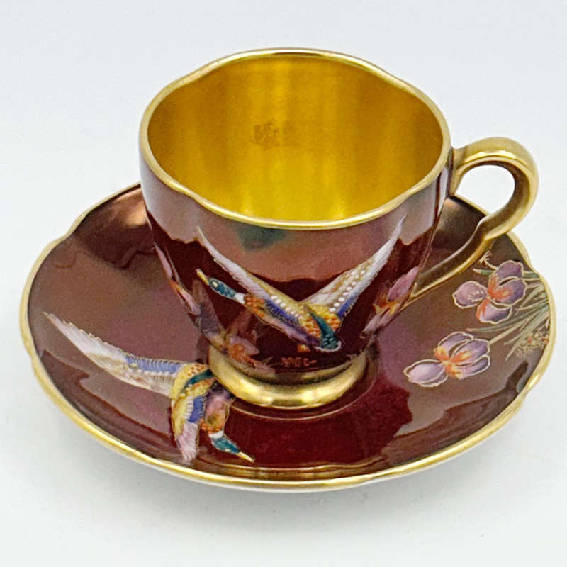 Carlton Ware Chinoiserie Rouge Royale Mallard Demitasse Duo