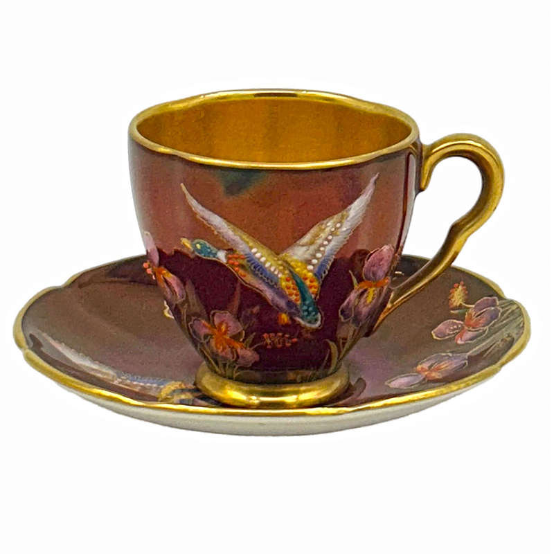Carlton Ware Chinoiserie Rouge Royale Mallard Demitasse Duo