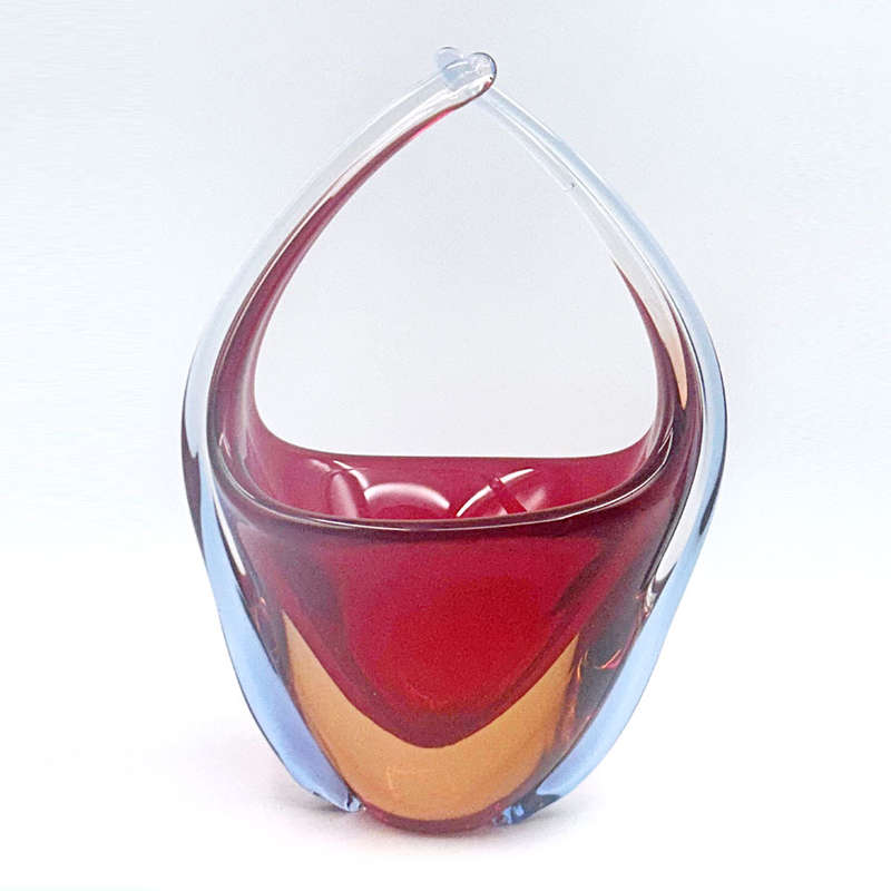 Murano Flame Red Glass Centre Piece Vase 20th