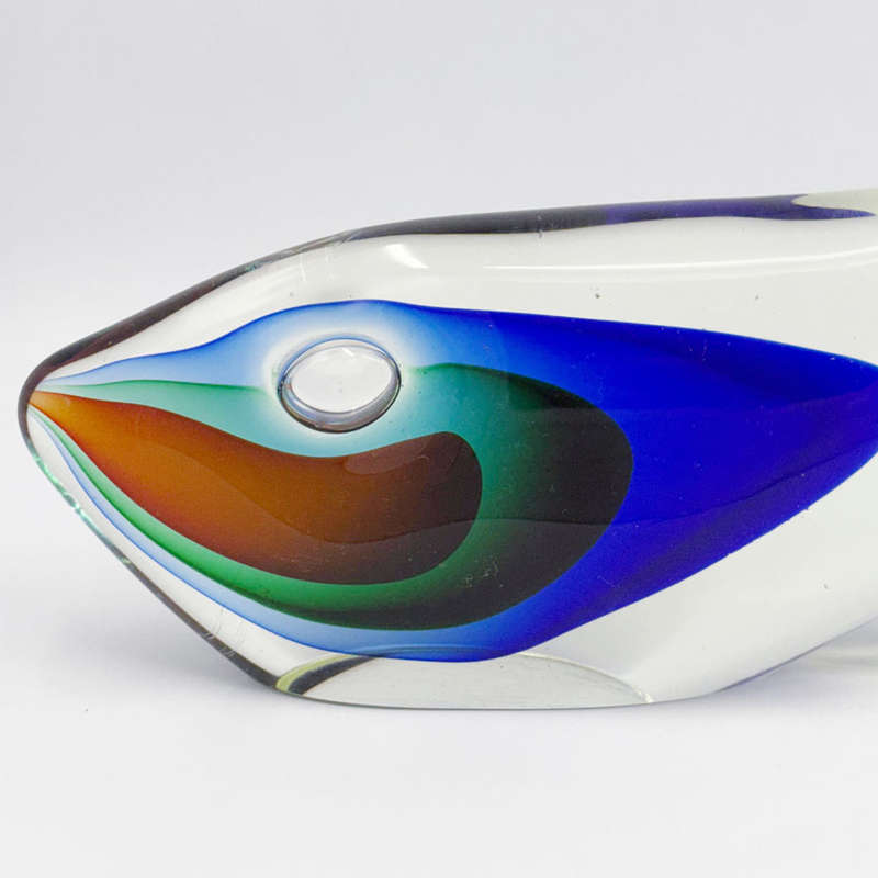 Murano Large Fish Clear Glass With Blue and Green 20th