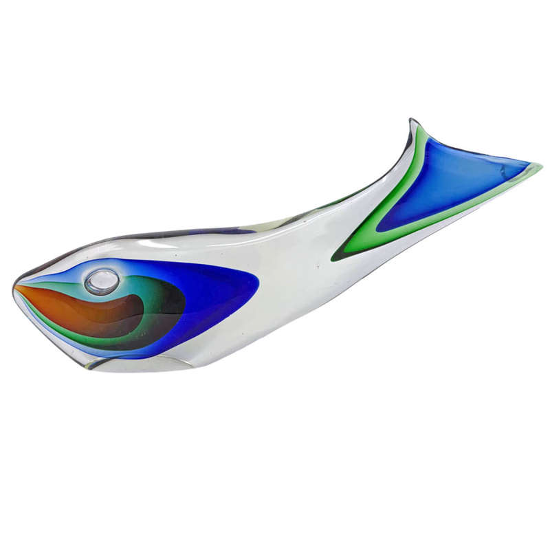 Murano Large Fish Clear Glass With Blue and Green 20th