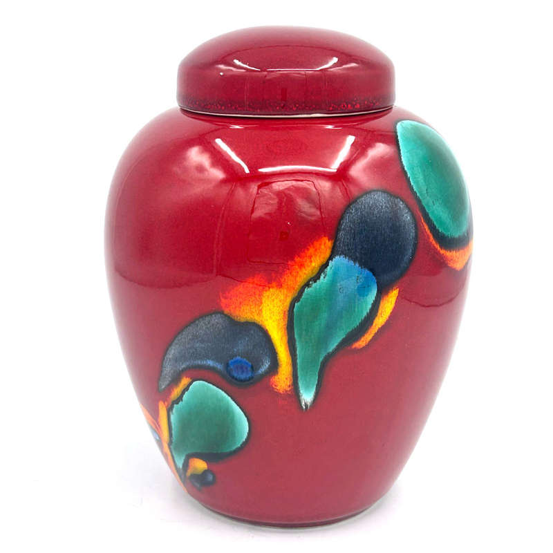 Poole Studio Pottery Red Retro Ginger Jar and Cover C1980