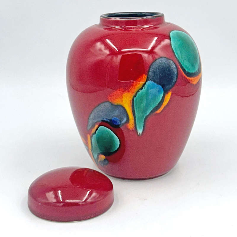 Poole Studio Pottery Red Retro Ginger Jar and Cover C1980