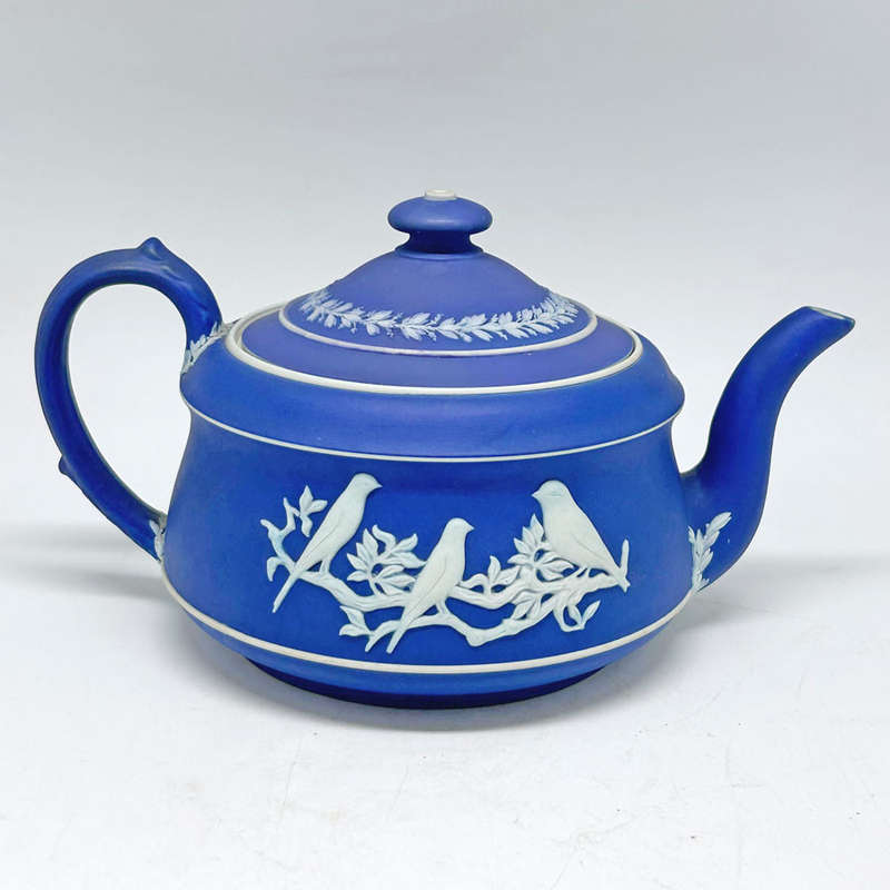 Wedgwood Cobalt Blue Jasper Ware Bird Scene  Tea Pot 1912
