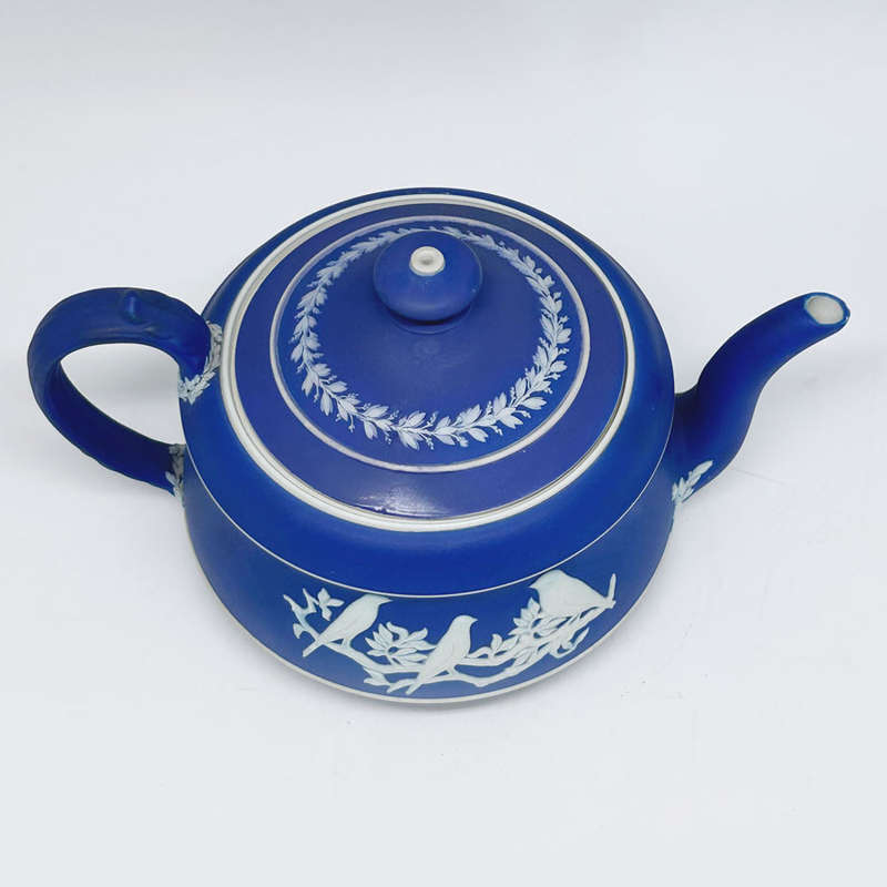 Wedgwood Cobalt Blue Jasper Ware Bird Scene  Tea Pot 1912