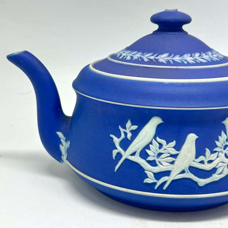 Wedgwood Cobalt Blue Jasper Ware Bird Scene  Tea Pot 1912