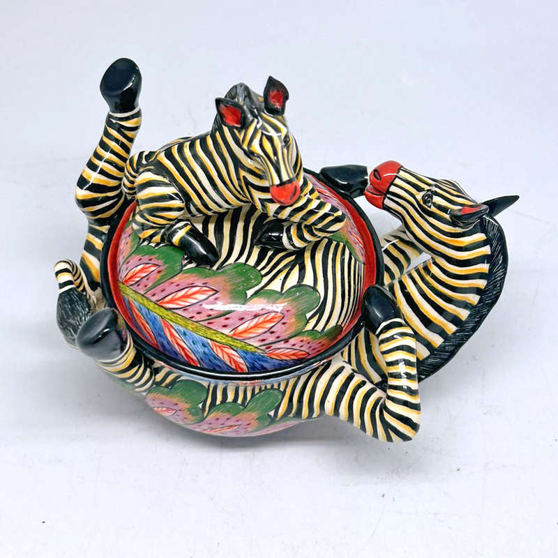 Ardmore Hand Painted Zebra Bowl and Cover Sabelo Benerd  2009