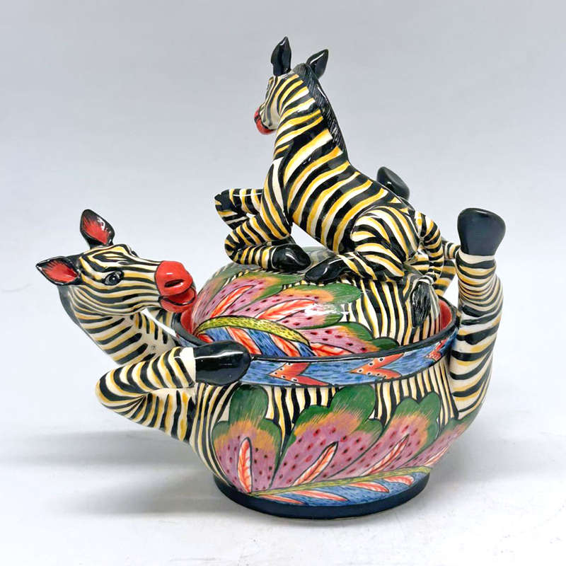 Ardmore Hand Painted Zebra Bowl and Cover Sabelo Benerd  2009