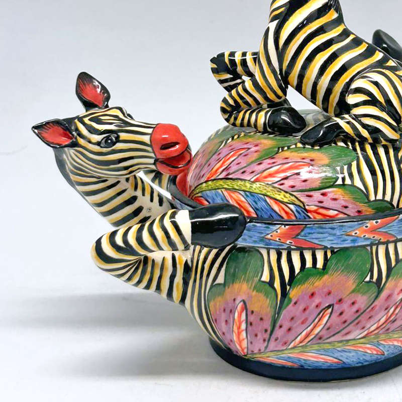 Ardmore Hand Painted Zebra Bowl and Cover Sabelo Benerd  2009