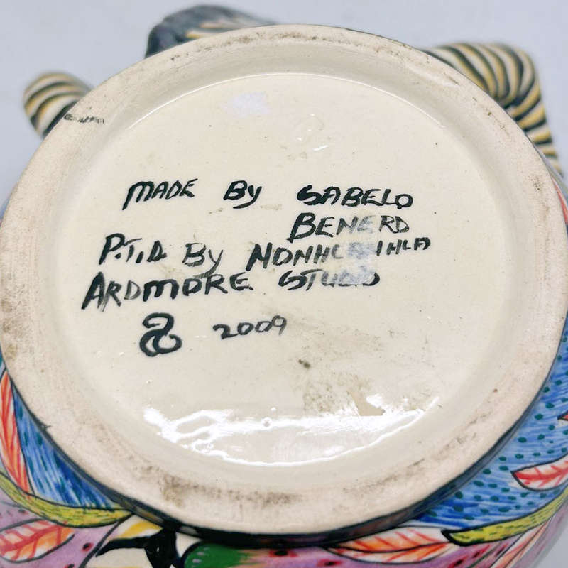 Ardmore Hand Painted Zebra Bowl and Cover Sabelo Benerd  2009
