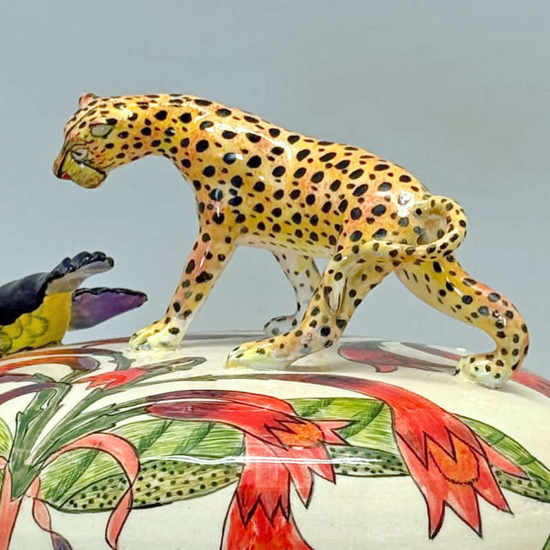Ardmore Hand Painted Cheetah and Black Bird Toureen and Cover Lovemore  2010