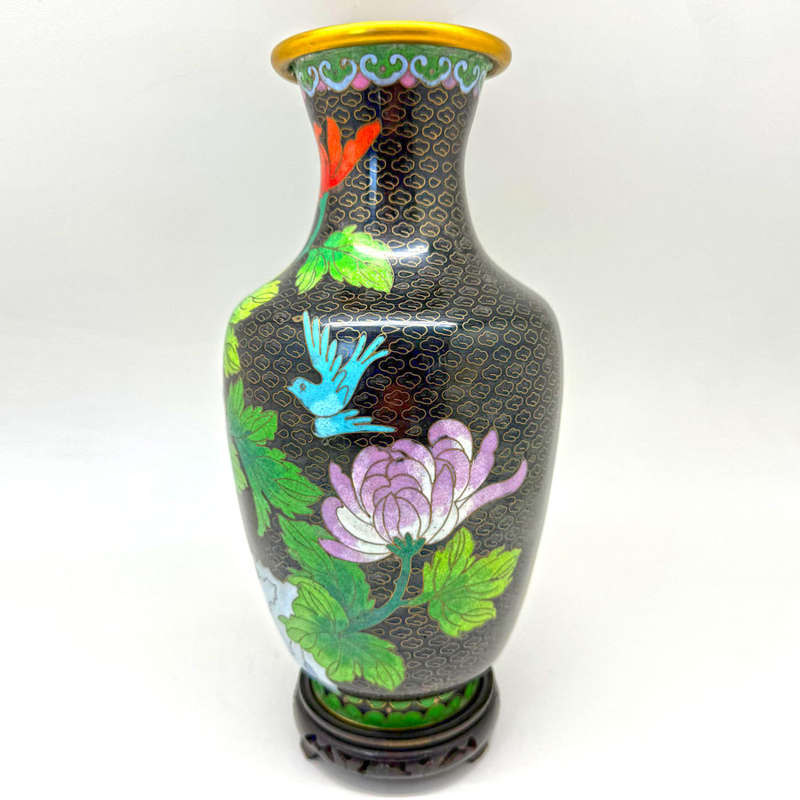 Cloisonné Peony Japanese Floral Vase 20th