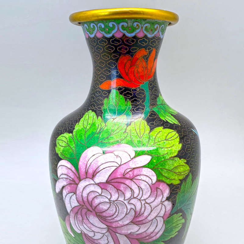 Cloisonné Peony Japanese Floral Vase 20th