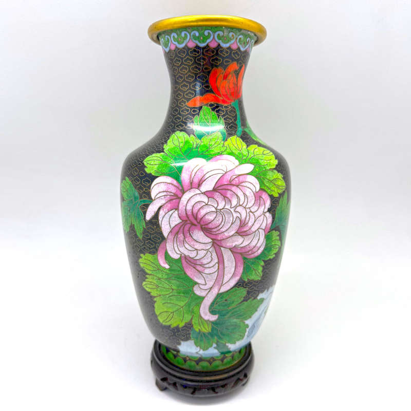 Cloisonné Peony Japanese Floral Vase 20th