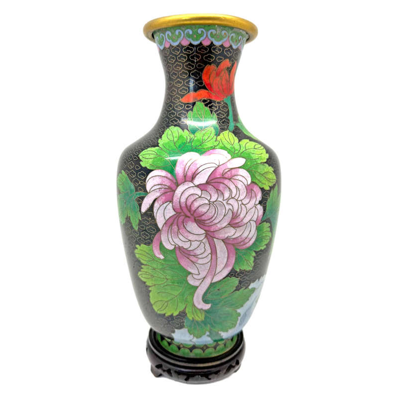 Cloisonné Peony Japanese Floral Vase 20th