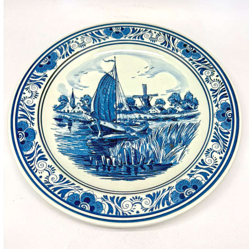 Delfts Blue And White Dutch River Scene Wall Charger