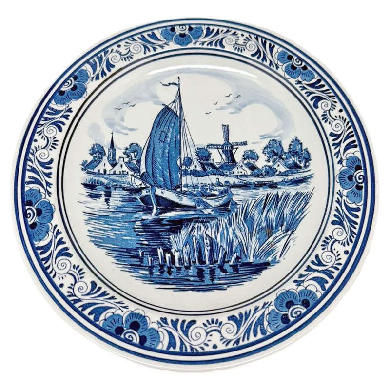 Delfts Blue And White Dutch River Scene Wall Charger