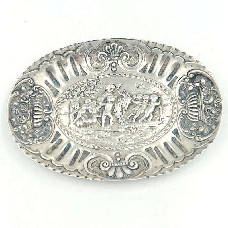 German Silver Cherub Scene Dish C1894
