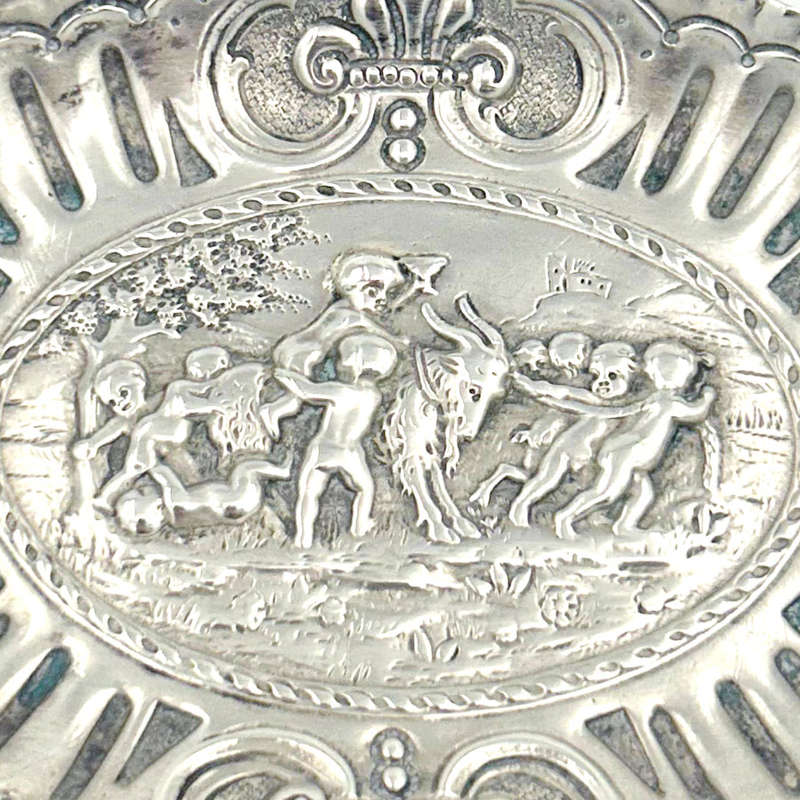 German Silver Cherub Scene Dish C1894