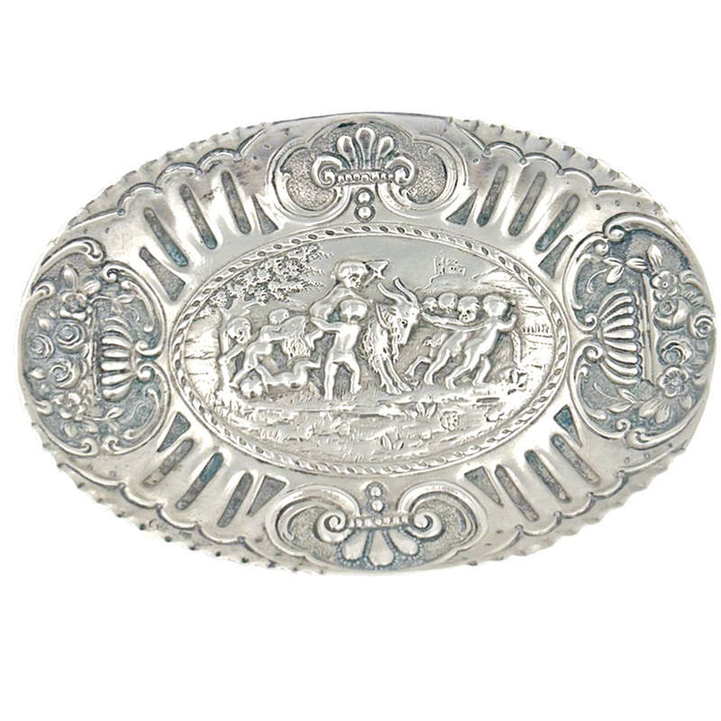 German Silver Cherub Scene Dish C1894